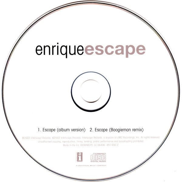 Enrique Iglesias : Escape (CD, Single, Car)