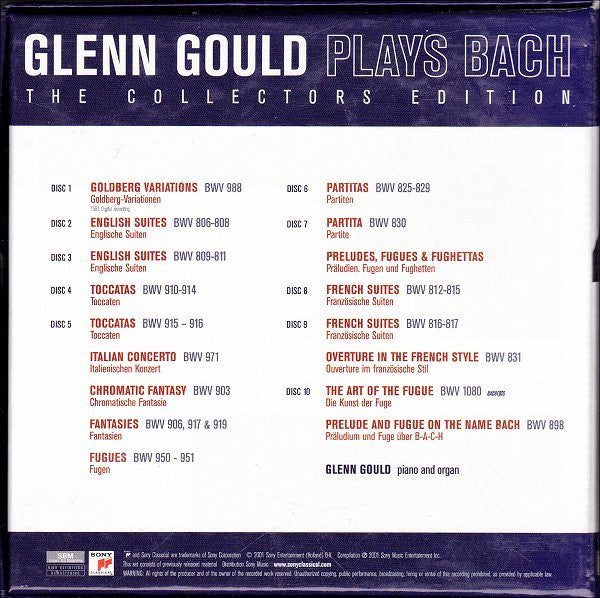 Glenn Gould Plays Johann Sebastian Bach : Glenn Gould Plays Bach (The Collectors Edition) (10xCD, Comp + Box, Dlx, Ltd)