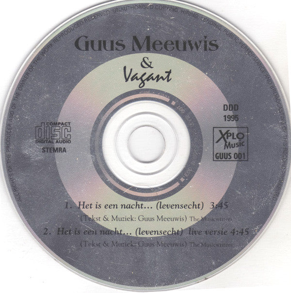 Guus Meeuwis & Vagant : Het Is Een Nacht... (Levensecht) (CD, Single)
