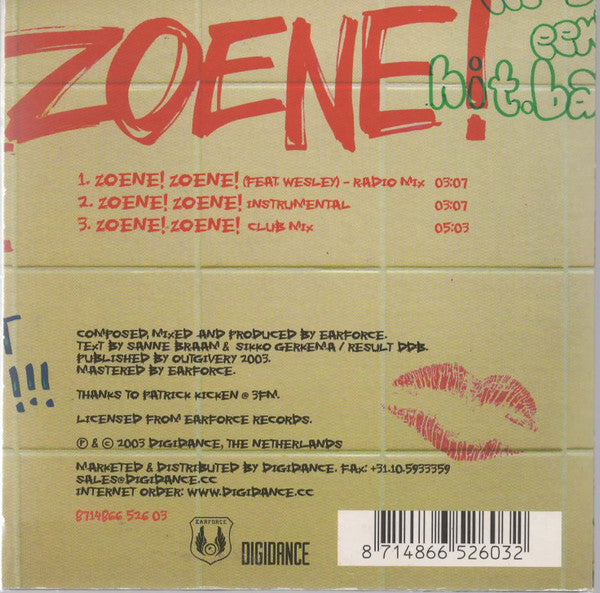 Earforce : Zoene! Zoene! (CD, Single, Car)