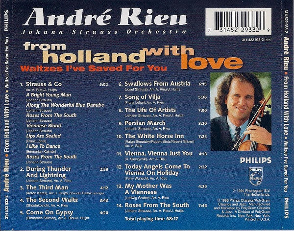 André Rieu, Johann Strauß Orchestra : From Holland With Love • Waltzes I've Saved For You (CD, Album, RE)