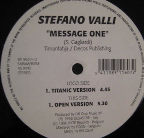 Stefano Valli : Message One (12")