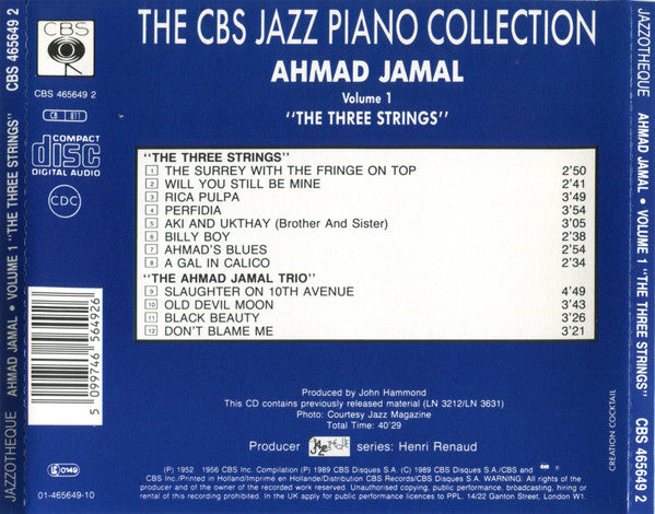 Ahmad Jamal : Volume 1 The Three Strings (CD, Comp, Mono)