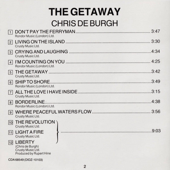 Chris de Burgh : The Getaway (CD, Album)
