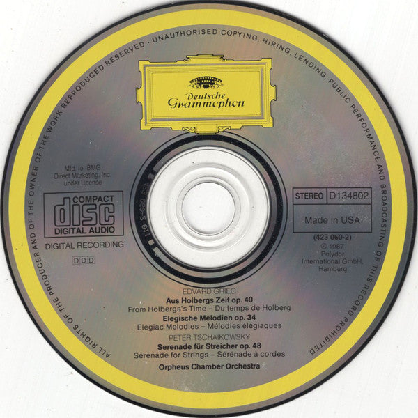 Edvard Grieg / Pyotr Ilyich Tchaikovsky – Orpheus Chamber Orchestra : Holberg Suite · 2 Elegiac Melodies / Serenade For Strings (CD, Club, RE)