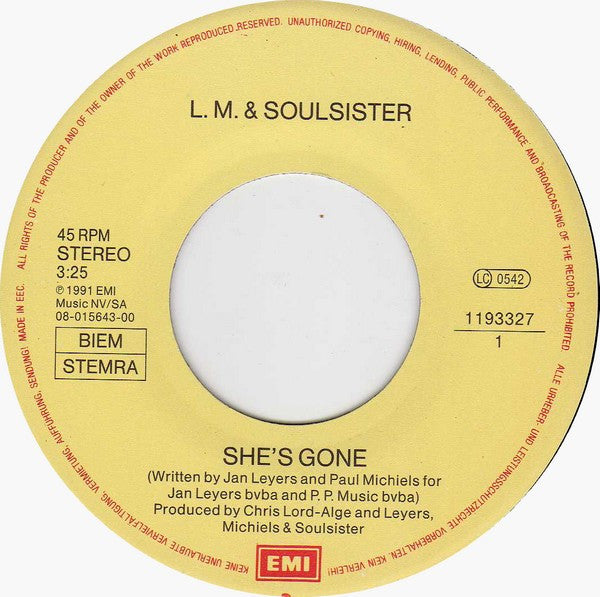 L.M. & Soulsister* : She's Gone (7", Single)