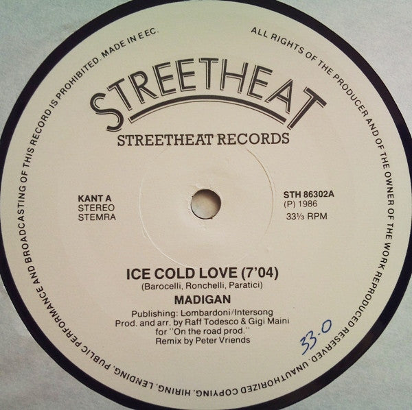 Madigan : Ice Cold Love ("Remix By Peter Vriends") (12")