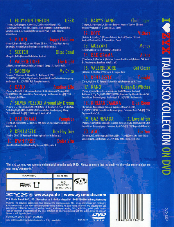 Various : I Love ZYX Italo Disco Collection On DVD (DVD-V)