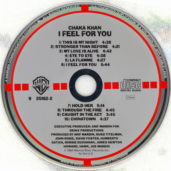 Chaka Khan : I Feel For You (CD, Album, Tar)