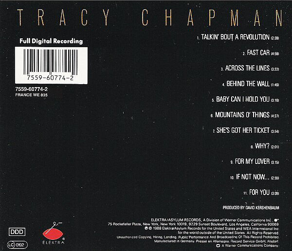Tracy Chapman : Tracy Chapman (CD, Album, RE, RP)