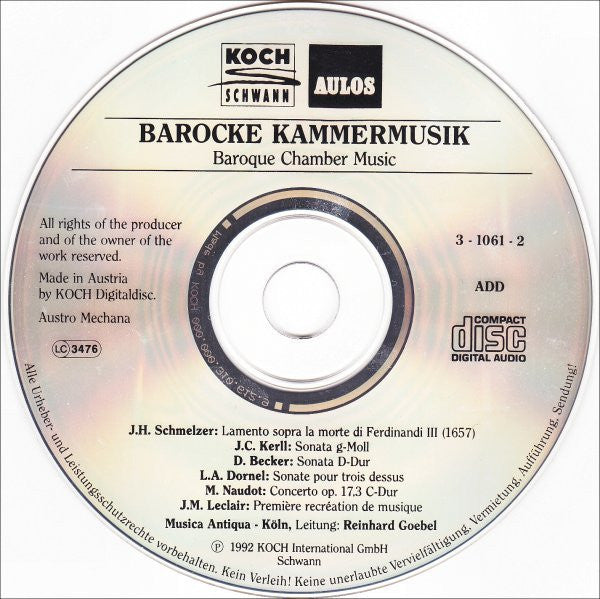 Musica Antiqua Köln : Barocke Kammermusik • Baroque Chamber Music (CD, Album, RE)