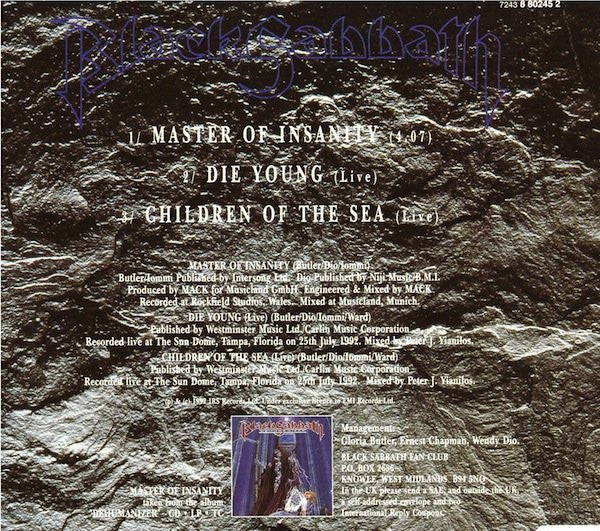 Black Sabbath : Master Of Insanity (CD, Single, Ltd, Par)