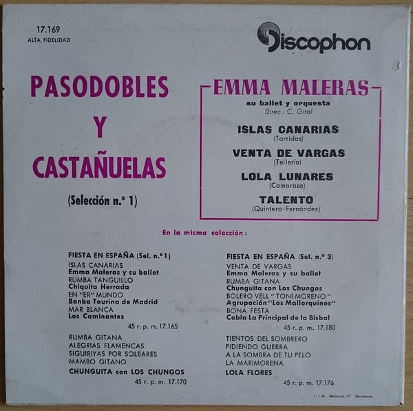 Emma Maleras Y Su Ballet Español : Olé! Pasodobles Con Castañuelas (Selección N.º 1) (7", EP)