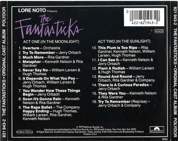 Various : The Fantasticks - Original Cast Album (CD, PDO)