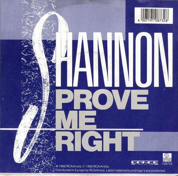 Shannon : Prove Me Right (7", Single)