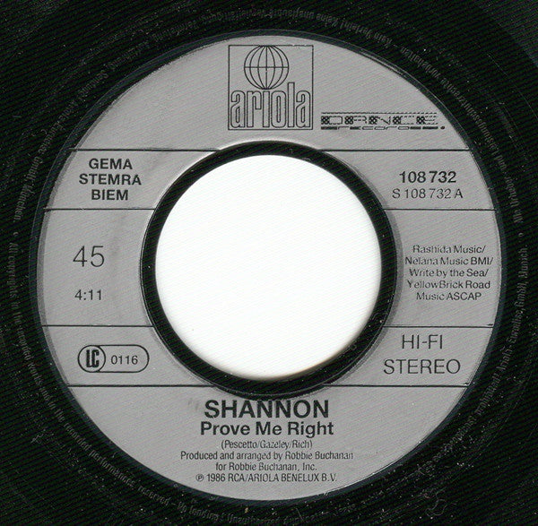 Shannon : Prove Me Right (7", Single)