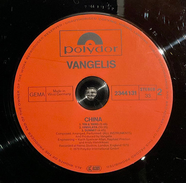 Vangelis : China = 中國 (LP, Album, Gat)