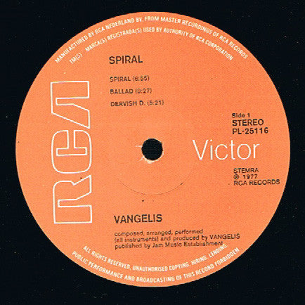 Vangelis : Spiral (LP, Album, RE, Gat)
