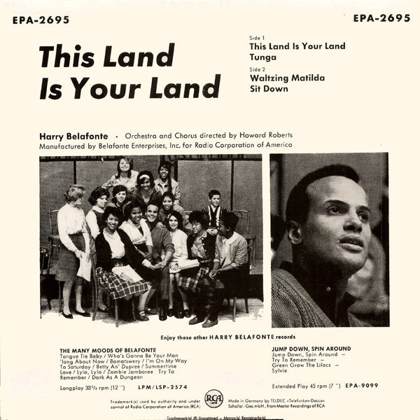 Harry Belafonte : This Land Is Your Land (7", EP)