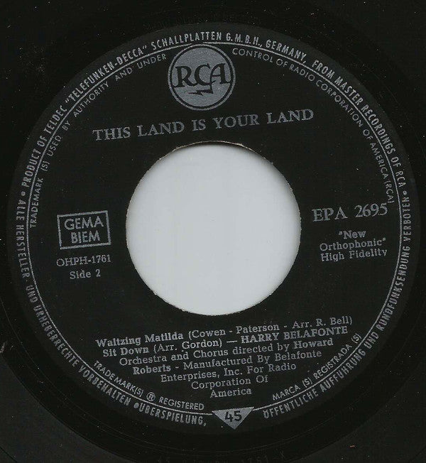 Harry Belafonte : This Land Is Your Land (7", EP)