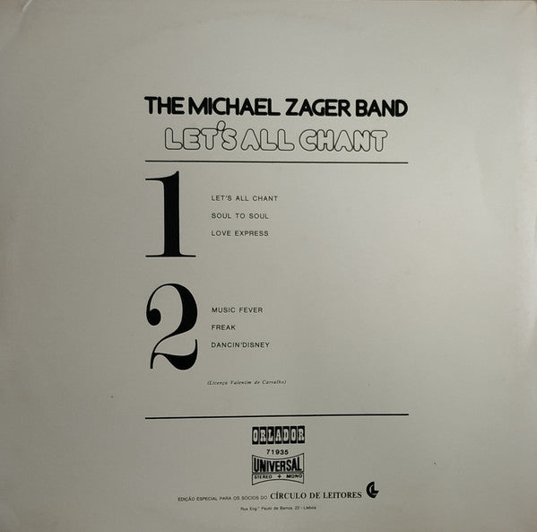 The Michael Zager Band : Let's All Chant (LP, Album, Club, RE)