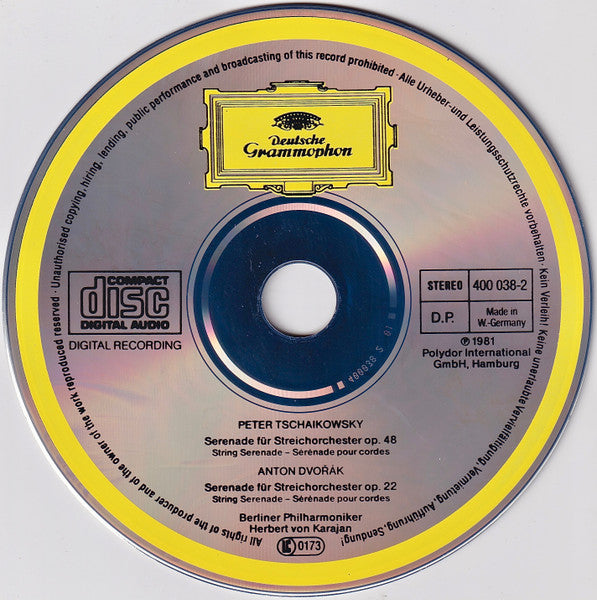 Pyotr Ilyich Tchaikovsky · Antonín Dvořák - Berliner Philharmoniker · Herbert von Karajan : Streicherserenaden = String Serenades = Sérénades Pour Cordes (CD, Album, RE)