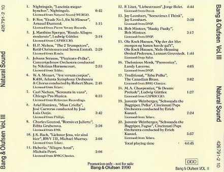 Various : Bang & Olufsen Vol. III - Natural Sound (CD, Comp, Promo)