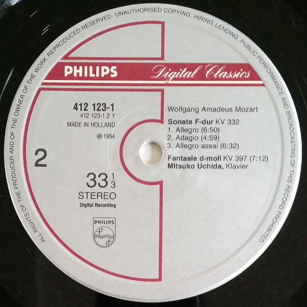 Wolfgang Amadeus Mozart, Mitsuko Uchida : 2 Sonatas = 2 Sonaten : KV 331 "Alle Turca", KV 332, Fantaisie KV 397 (LP, RE)