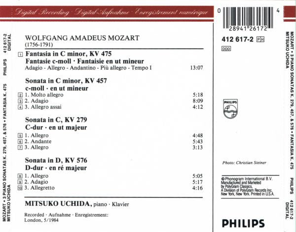 Wolfgang Amadeus Mozart, Mitsuko Uchida : 3 Piano Sonatas = Klaviersonaten KV 279, 457 & 576 • Fantasia KV 475 (CD)