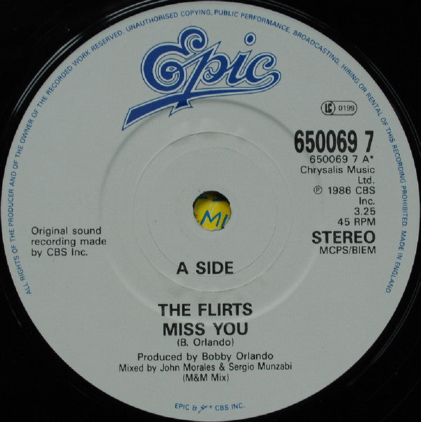 The Flirts : Miss You (7", Single)