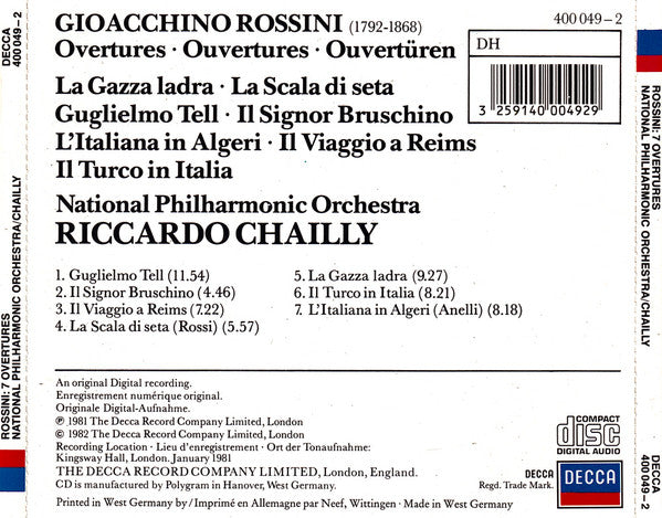 Riccardo Chailly, Gioacchino Rossini, National Philharmonic Orchestra : 7 Overtures (CD, Album)