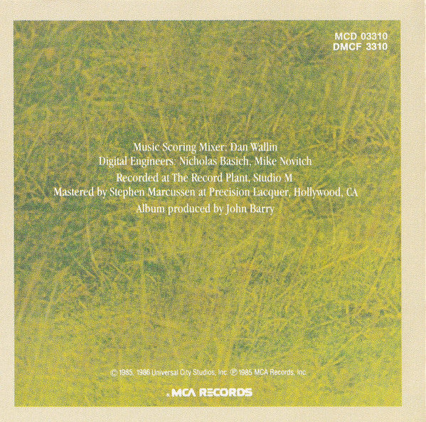 John Barry : Out Of Africa (Music From The Motion Picture Soundtrack) (CD, Album, RE)