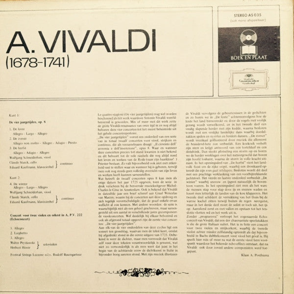 Antonio Vivaldi : De Vier Jaargetijden, Op. 8 / Concert Voor 2 Violen En Orkest In A, P.V. 222 (LP, Comp, Club)