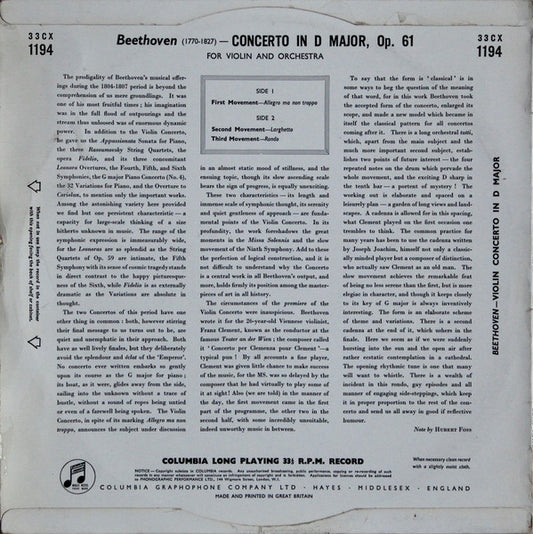 David Oistrach And The The Stockholm Festival Orchestra Conducted By Sixten Ehrling : Beethoven Violin Concerto (LP, Mono)