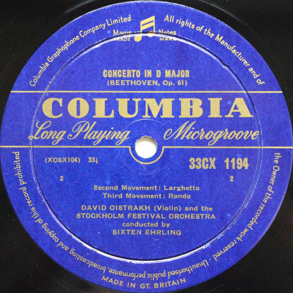 David Oistrach And The The Stockholm Festival Orchestra Conducted By Sixten Ehrling : Beethoven Violin Concerto (LP, Mono)