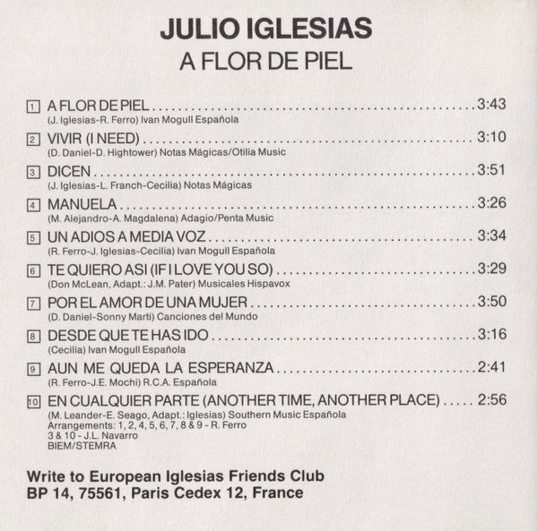 Julio Iglesias : A Flor De Piel (CD, Album)