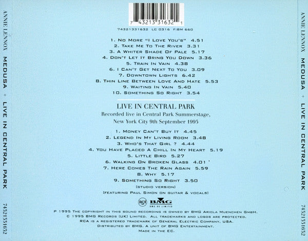 Annie Lennox : Medusa + Live In Central Park (CD, Album, RE + CD)