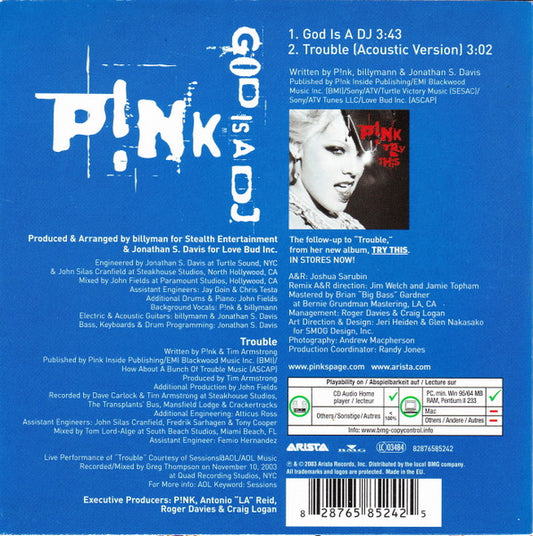 P!NK : God Is A DJ (CD, Single, Copy Prot., Car)