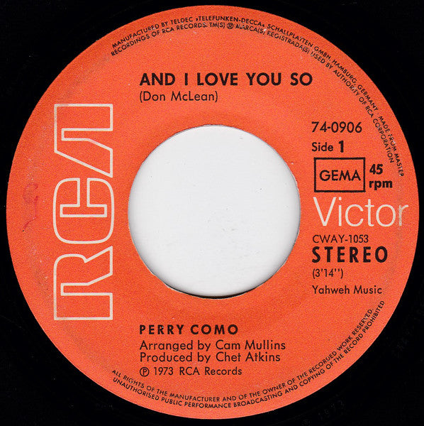 Perry Como : And I Love You So (7", Single)