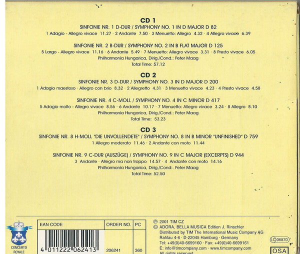 Franz Schubert, Philharmonia Hungarica, Peter Maag : Sinfonien Nr. 1-4, 8 "Unvollendete" (3xCD, Comp)