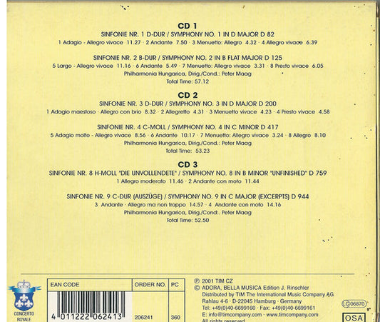 Franz Schubert, Philharmonia Hungarica, Peter Maag : Sinfonien Nr. 1-4, 8 "Unvollendete" (3xCD, Comp)