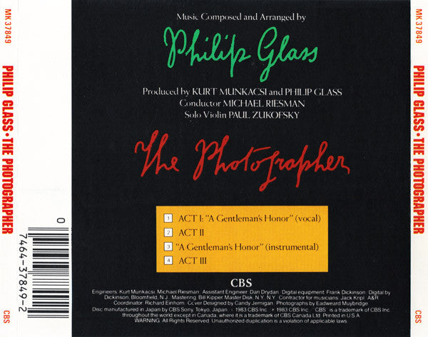 Philip Glass : The Photographer (CD, Album)