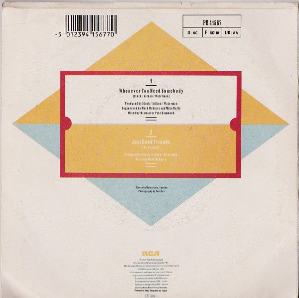 Rick Astley : Whenever You Need Somebody (7", Single)