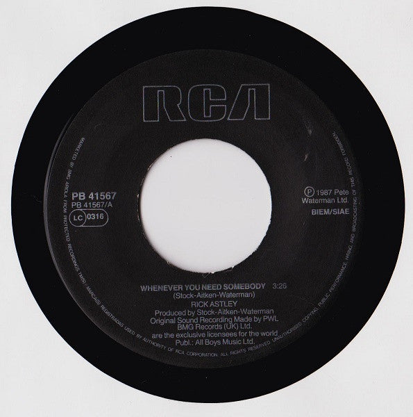 Rick Astley : Whenever You Need Somebody (7", Single)