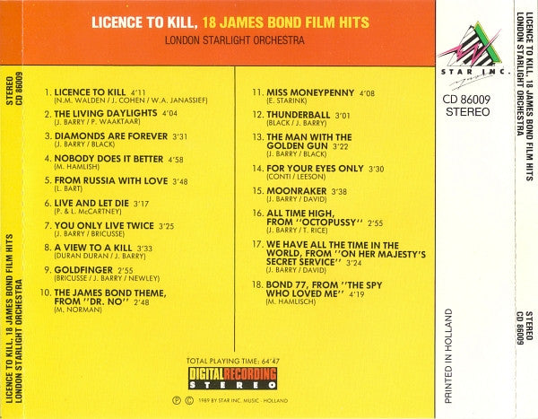London Starlight Orchestra : Licence To Kill - 18 James Bond Film Hits (CD, Album)