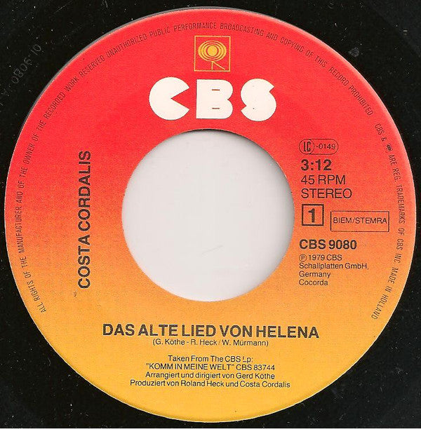 Costa Cordalis : Das Alte Lied Von Helena (7", Single)