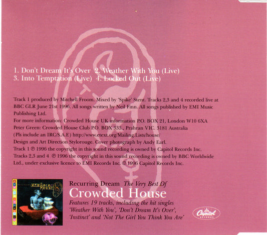 Crowded House : Don't Dream It's Over (CD, Single)