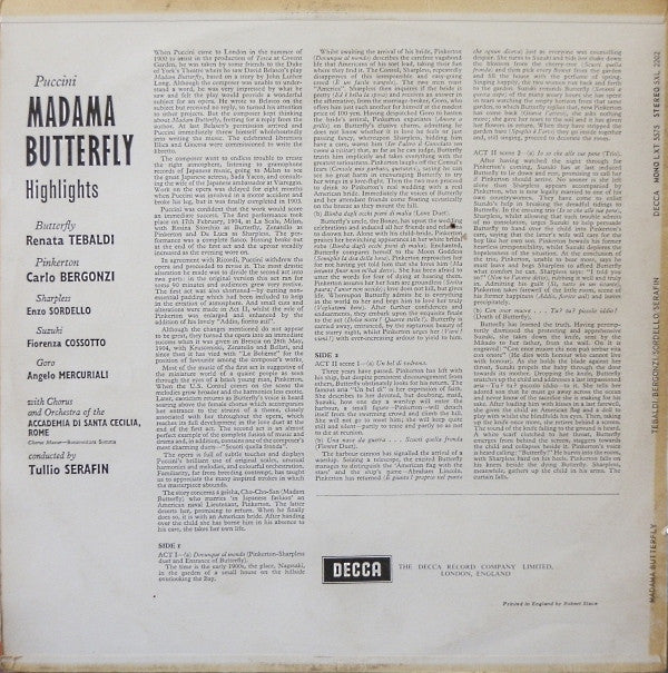 Giacomo Puccini - Renata Tebaldi · Carlo Bergonzi · Tullio Serafin : Madama Butterfly Highlights (LP, Mono)