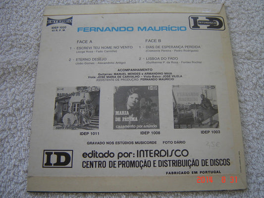 Fernando Maurício : Escrevi Teu Nome No Vento (7", EP)