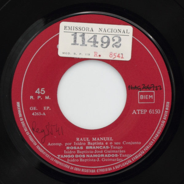 Isidro Baptista E Seu Conjunto Canta: Raúl Manuel : Rosas Brancas (7", EP)